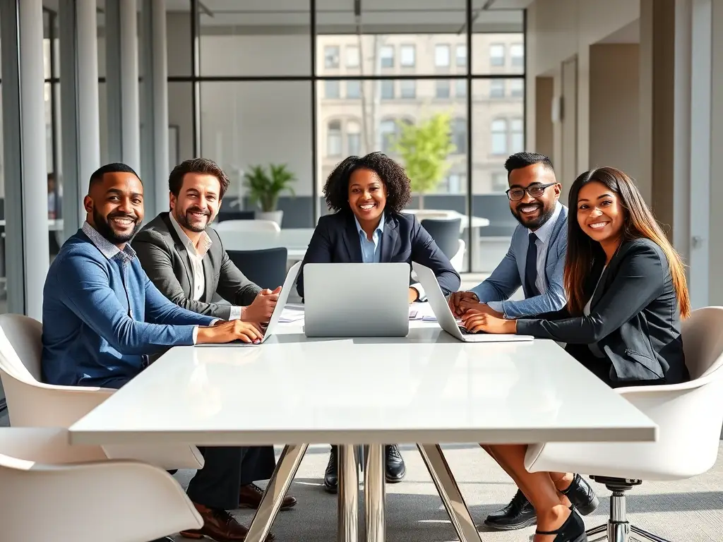 A professional photograph showcasing a diverse group of individuals collaborating in a modern office setting, symbolizing the partnership opportunities with 星空电竞. The image should convey teamwork, innovation, and a shared vision for success in the electronic gaming industry.